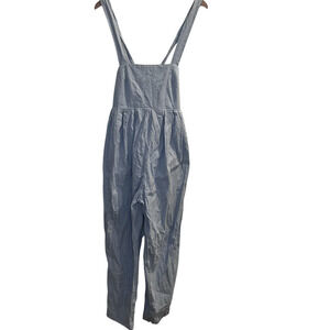 Free People Jumpsuit Womens XS Blue Overalls Linen Blend Button Back Has Pockets